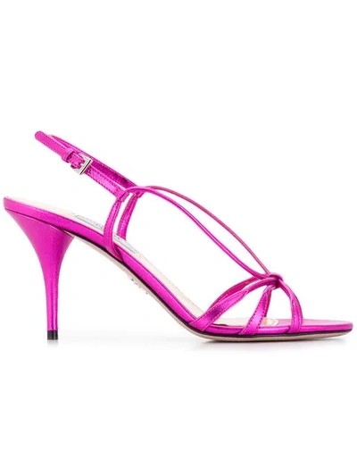 Shop Prada Strappy Slingback Sandals In Pink