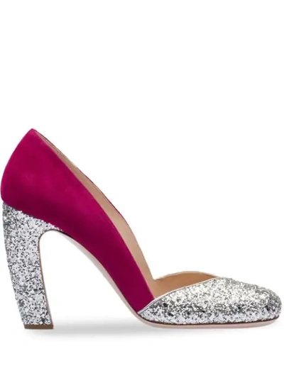 Shop Miu Miu Glitter Pumps - Silver