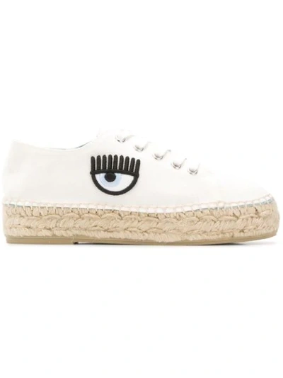 Shop Chiara Ferragni Eye Detailed Espadrille Sneakers In White