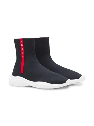Shop Prada Hi-top Sock Sneakers In Black ,red