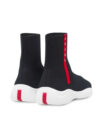 Shop Prada Hi-top Sock Sneakers In Black ,red