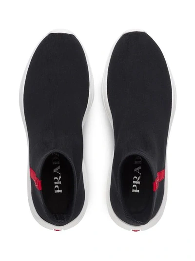 Shop Prada Hi-top Sock Sneakers In Black ,red