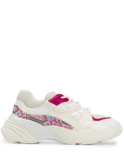 Shop Pinko Rhinestone-embellished Sneakers In White