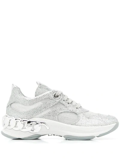 Shop Casadei Glitter Chunky Sneakers - Grey