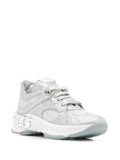 Shop Casadei Glitter Chunky Sneakers - Grey