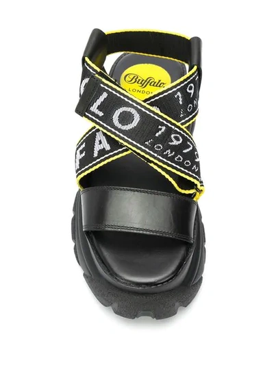 Buffalo London Bo Chunky Flatform Logo Sandals In Black | ModeSens