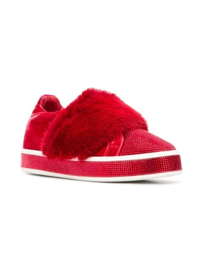 Shop Philipp Plein Embellished Velvet Low Top Sneakers - Red