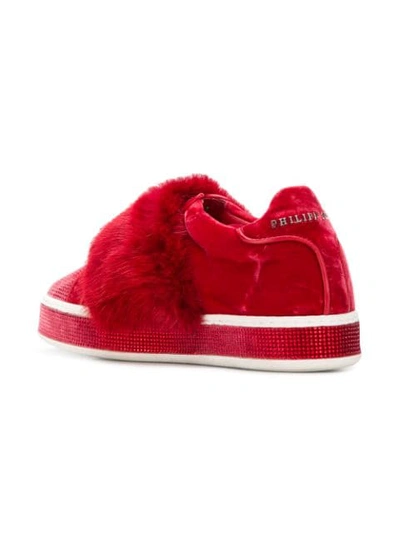 Shop Philipp Plein Embellished Velvet Low Top Sneakers - Red