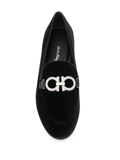 Shop Ferragamo Crystal Embellished Logo Loafers In Black