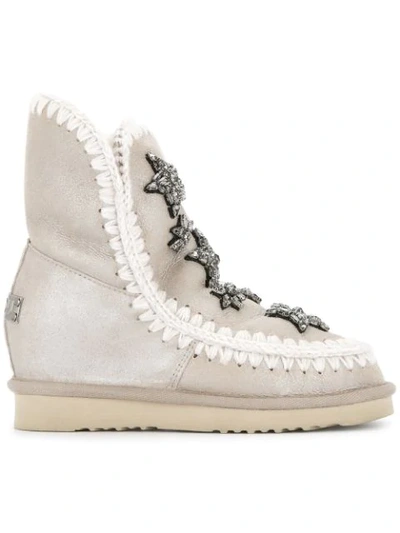 Shop Mou Embellished Snow Boots - Neutrals