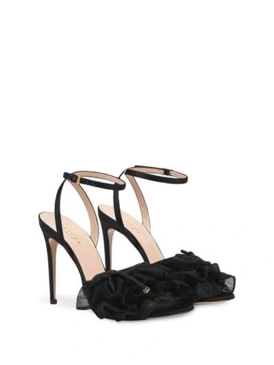 Shop Gucci High Heel Tulle Sandal In 1000 Black
