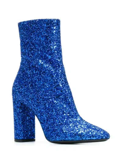 SAINT LAURENT LOULOU GLITTER ANKLE BOOTS - 蓝色