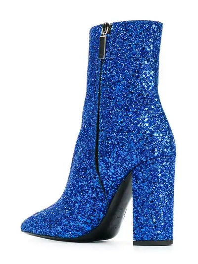 SAINT LAURENT LOULOU GLITTER ANKLE BOOTS - 蓝色