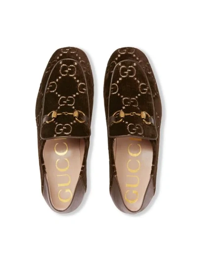 Shop Gucci Horsebit Gg Velvet Loafer With Crystals In Brown