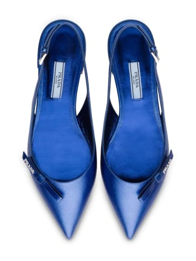 Shop Prada Metallic Slingback Ballerinas In Blue