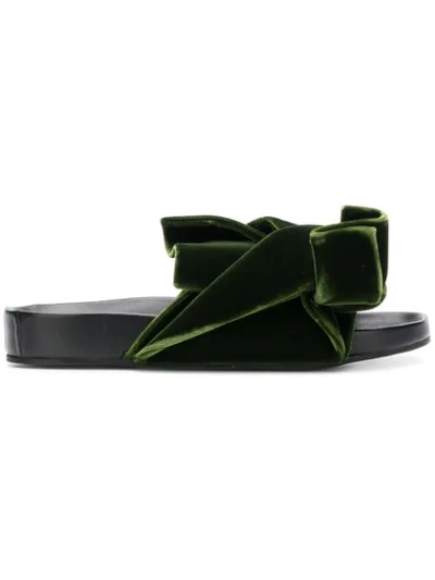 Shop N°21 Oversized Bow Flat Sandals In Green