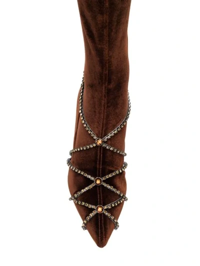 Shop Sonia Rykiel Rhinestone Chain Thigh Boots - Brown