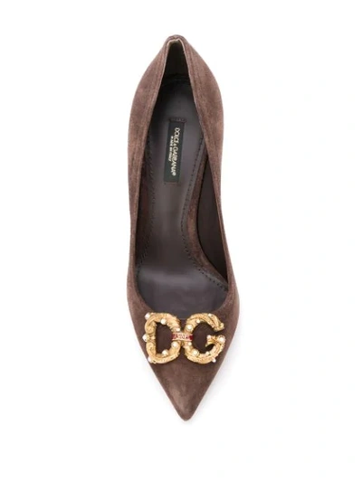 Shop Dolce & Gabbana Embellished Logo Buckle Pumps In Brown