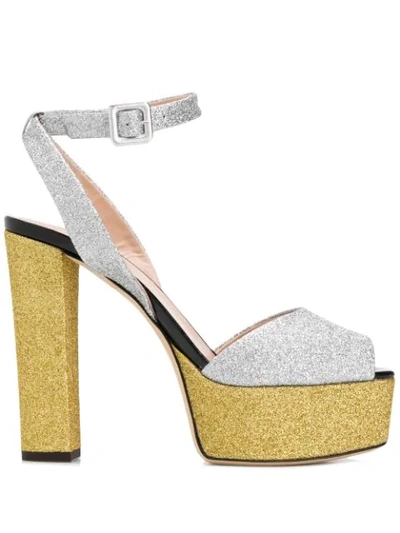 Shop Giuseppe Zanotti Glitter Platform Sandals In Silver