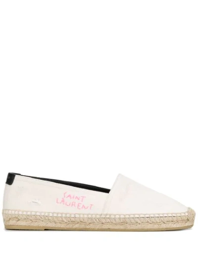 Shop Saint Laurent Embroidered Espadrilles In White