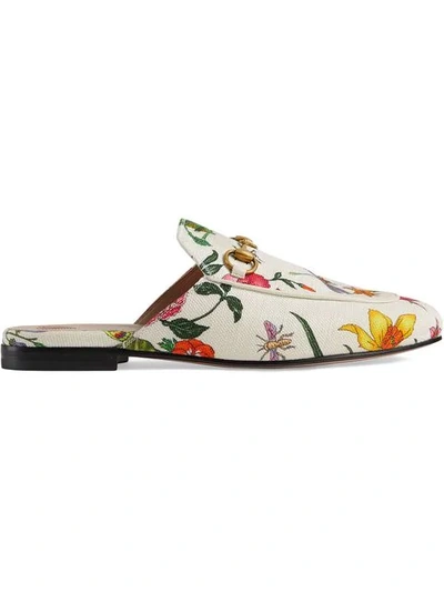 Shop Gucci Princetown Flora Print Canvas Slipper In White