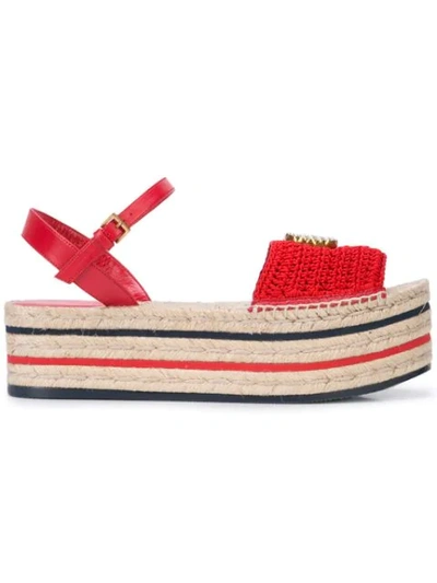 Shop Gucci Logo Platform Espadrille Sandals In Red