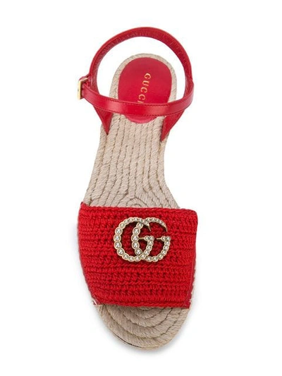 Shop Gucci Logo Platform Espadrille Sandals In Red