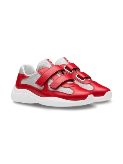 Shop Prada Touch Strap Runner Sneakers In Red
