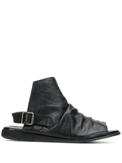 Shop Moma Ruched Flat Sandals In Black