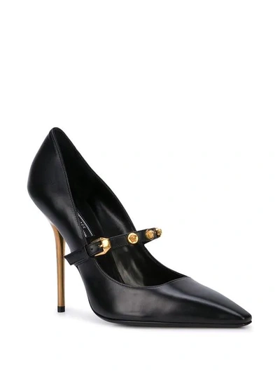 Shop Versace Medusa Strap Gold Heel Pumps In Black