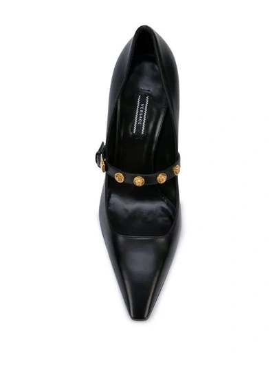 Shop Versace Medusa Strap Gold Heel Pumps In Black