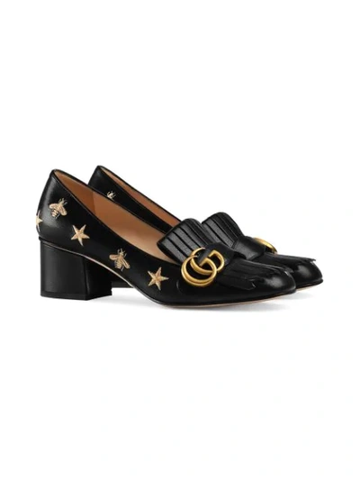 Shop Gucci Embroidered Leather Mid-heel Pump In Black