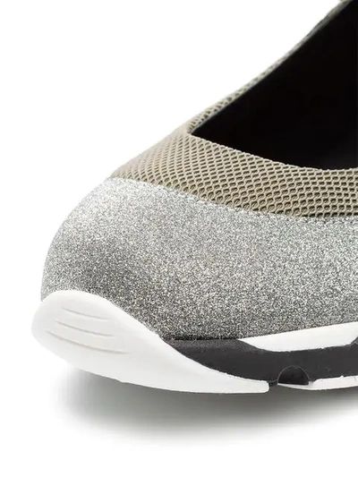 Shop Marni Olive Green And Silver Neoprene Glitter Sneakers In Metallic