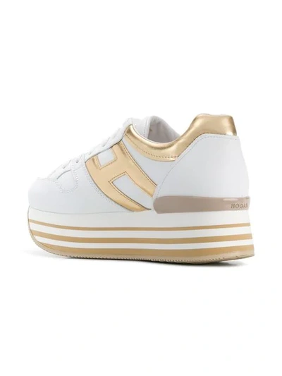 Shop Hogan Striped Platform Sole Sneakers  In 4085 Bianco Oro Pal