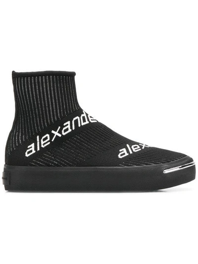 Shop Alexander Wang Logo Knit Sock Sneakers In Black