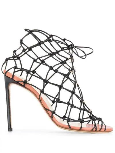 Shop Francesco Russo Knotted Fishnet Sandals In Black