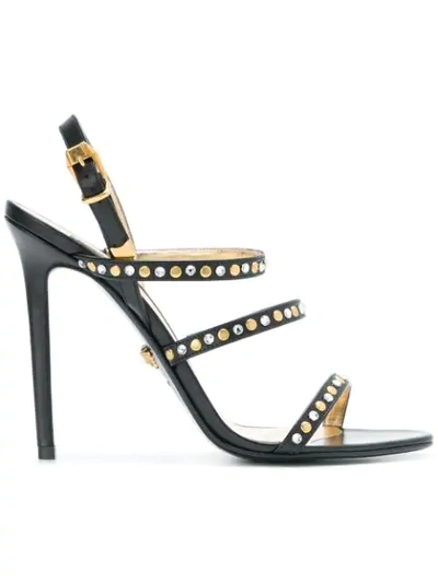 Shop Versace Embellished Stud Sandals In Black