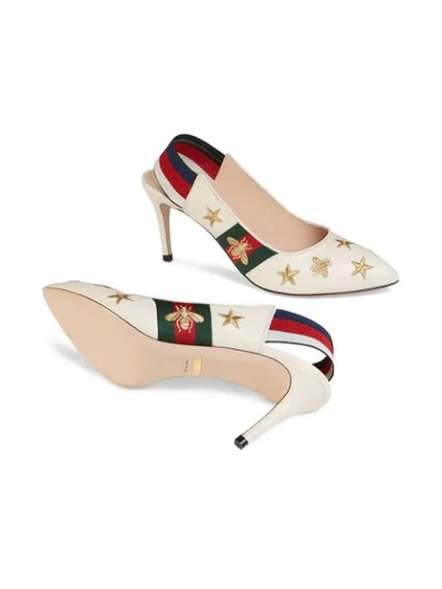 Shop Gucci Embroidered Leather Web Slingback Pump In White