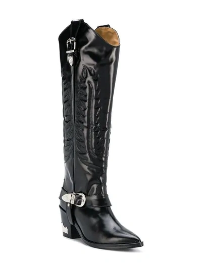 Shop Toga Knee High Cowboy Boots In Aj934 - Black Polido