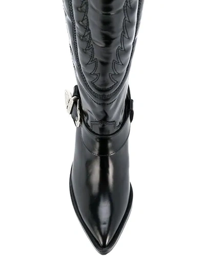 Shop Toga Knee High Cowboy Boots In Aj934 - Black Polido