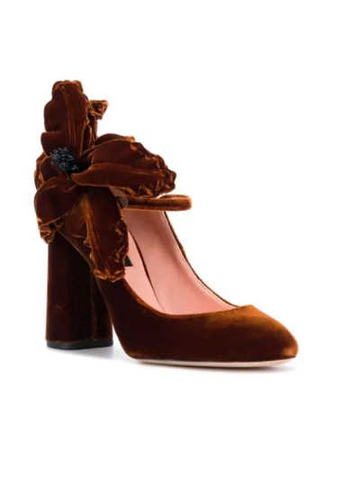 Shop Rochas Floral Applique Velvet Pumps In Brown