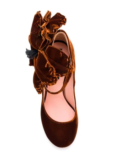 Shop Rochas Floral Applique Velvet Pumps In Brown