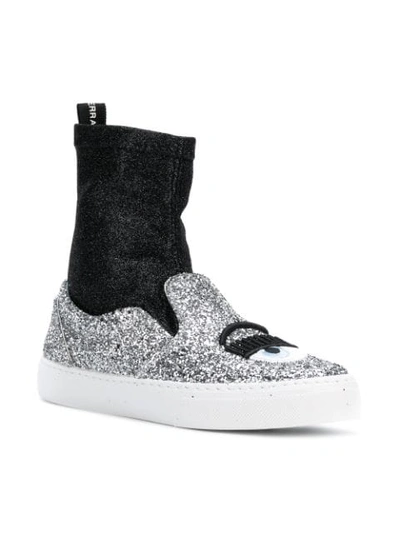 Shop Chiara Ferragni Flirting Sneakers In Silver-black