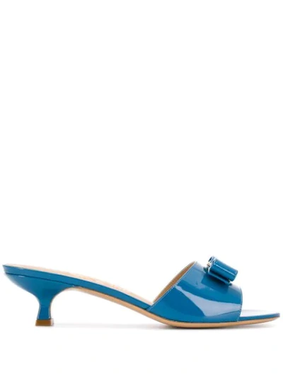 Shop Ferragamo Salvatore  Bow Buckle Detail Slip-on Sandals - Blue