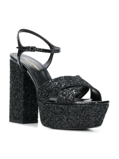 Shop Saint Laurent Glitter Platform Sandals In Black