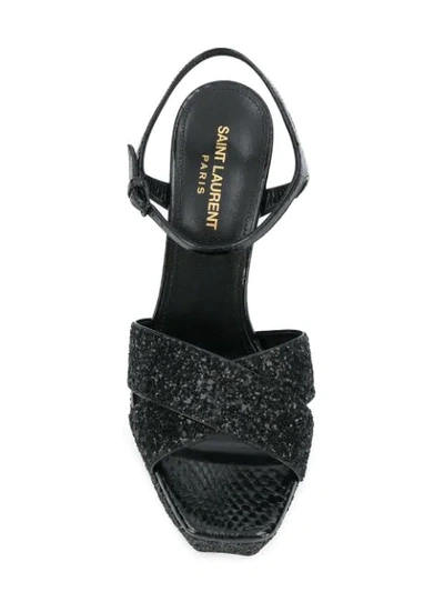 Shop Saint Laurent Glitter Platform Sandals In Black