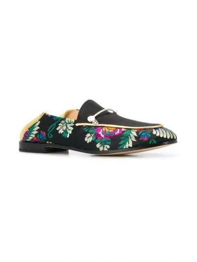 Shop Fabi Floral Embroidered Loafers In Black