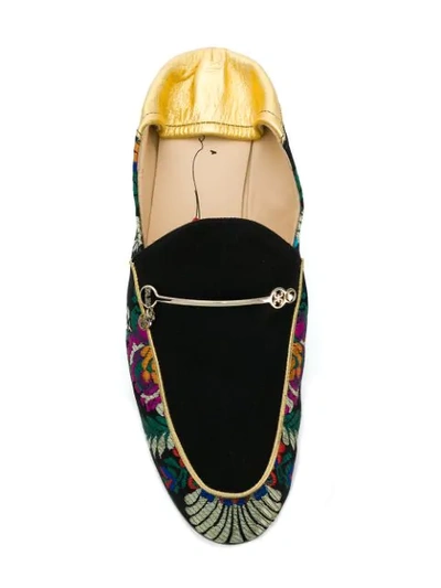Shop Fabi Floral Embroidered Loafers In Black