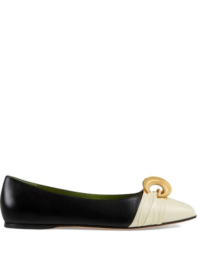 Shop Gucci Leather Ballet Flat With Half Moon Gg In Black