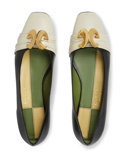 Shop Gucci Leather Ballet Flat With Half Moon Gg In Black